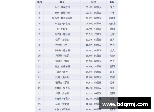 NBA球员薪资榜：洞悉顶级球星的财富排名
