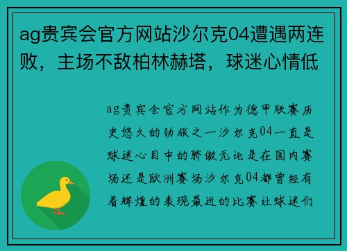 ag贵宾会官方网站沙尔克04遭遇两连败，主场不敌柏林赫塔，球迷心情低落